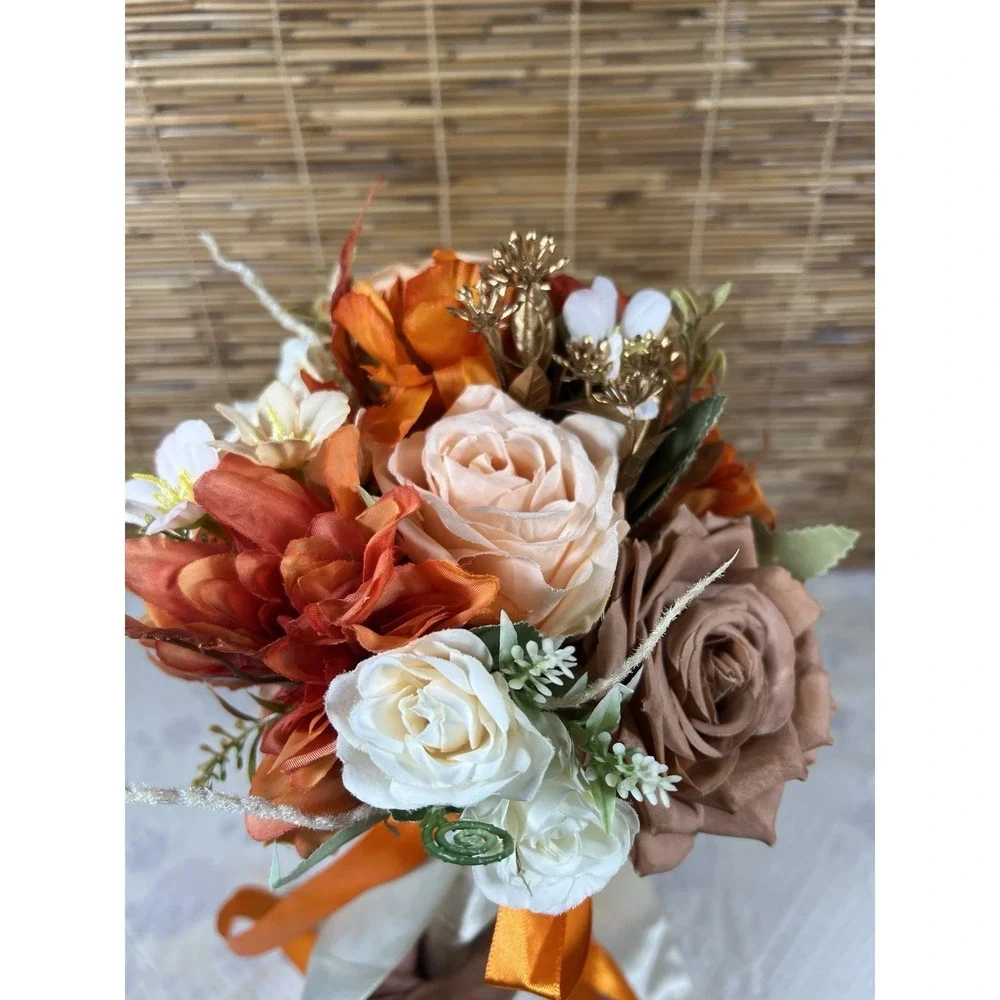 Wedding Bridal Floral Bouquet Real Touch Silk Orange Terracotta Flower 11